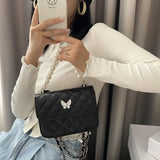 Cyflymder Women Pearl Chain Shoulder Underarm Bags Casual Ladies Embroidery Thread Crossbody Bags Female Butterfly Handbags and Purses