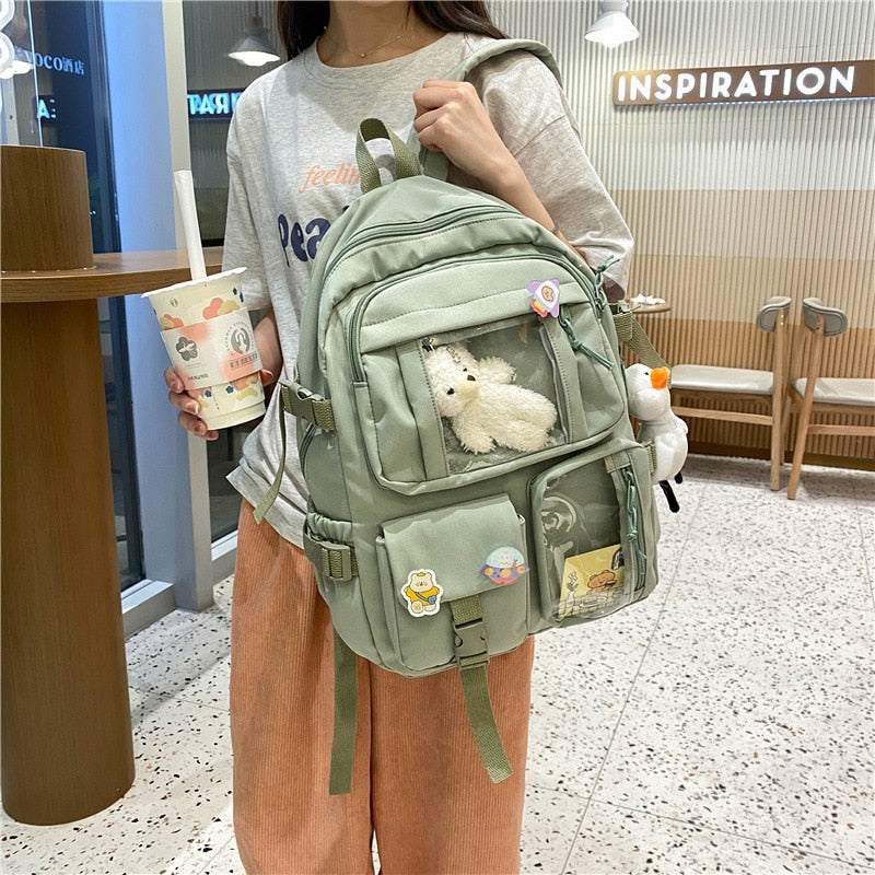 Cyflymder Large Capacity Backpacks For Women Japanese Schoolbag Kawaii Student Multi-color Bag Ins Popular Waterproof Cute Travel Rucksack