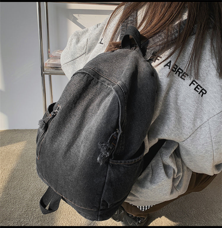 Cyflymder Women's Bag Trend Gradient Denim Fabric Women's Backpack Men's Fashion Travel Backpack Unisex Student Bag Mochilas Escolare
