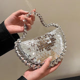 Cyflymder Round Diamond Chain Shiny Evening Bags Women Handbags and Purses 2023 New Brand Designer Ladies Tote Bag High Quality