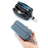 Cyflymder New Versatile Genuine Cowhide Top Layer Cattle Leather Small Items Coins Lipsticks Case Double Zipper Bag Car Keys Holder