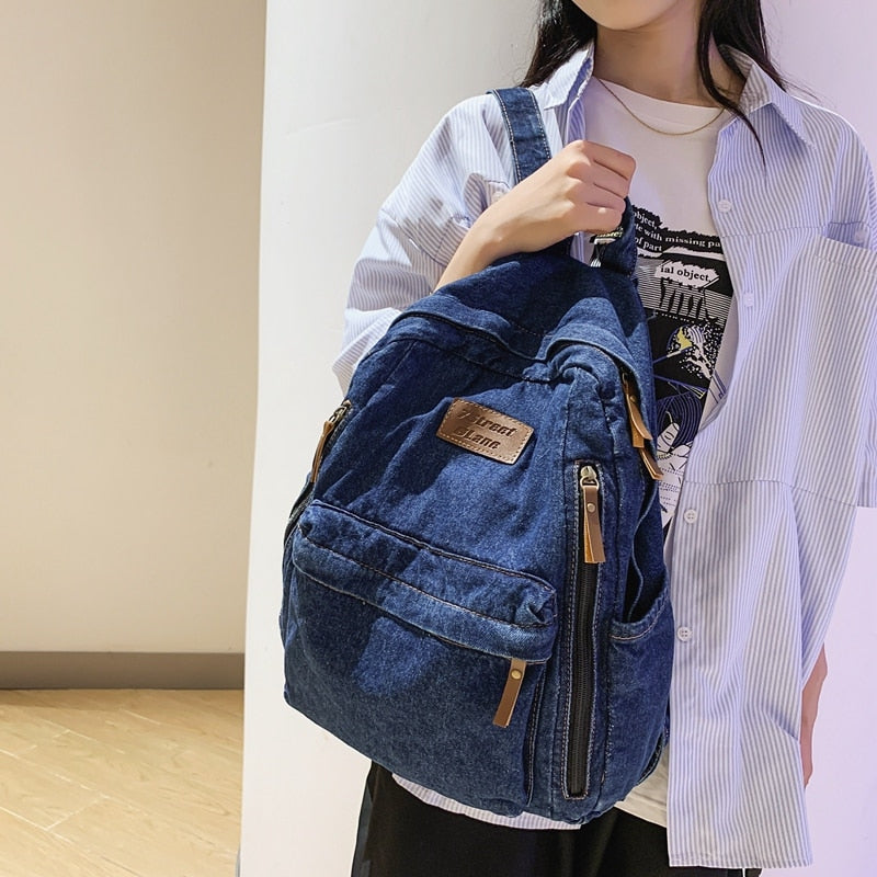 Cyflymder Washed Denim Fashion Backpacks For Women 2023 Latest Trend Student School Bag Multi Pockets Large Capacity Blue Rucksack Mochila