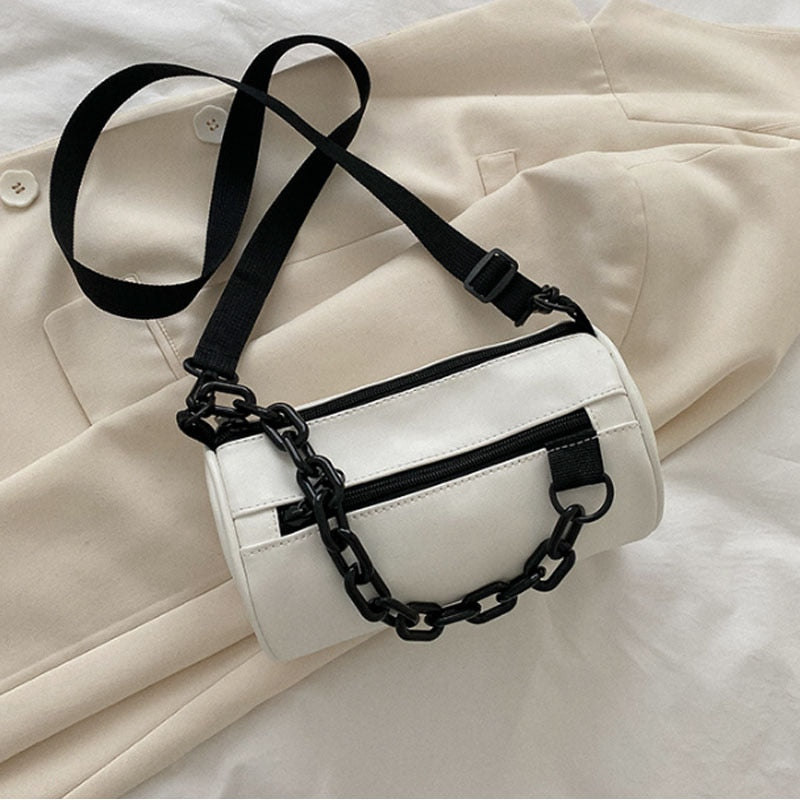 Cyflymder Cylindrical Handbags For Women New Casual Solid Color Chain Shoulder Bags Simple Messenger Bags Solid Color Vintage Bags