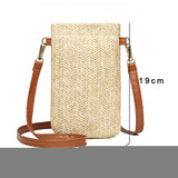 Cyflymder Fashion Woven Straw Ladies Crossbody Messenger Bag Summer Bohemia Beach Rattan Shoulder Pack Small Solid Mobile Phone Coin Purse