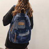Cyflymder New Women Denim Vintage College Backpack Lady Leisure Retro Trendy Female Patchwork Book Bag Fashion Girl Cute Travel School Bag