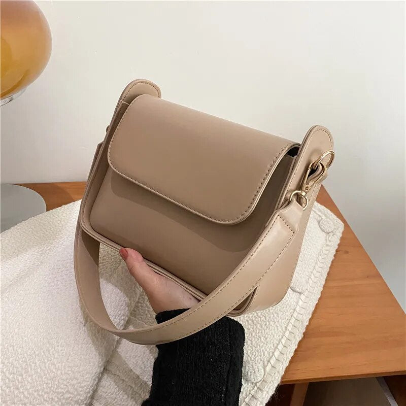 Cyflymder Chic Simple Small Flap Shoulder Bags For Women Solid Color Pu Leather Handbag Clutch Lady Crossbody Purse Messenger Bag