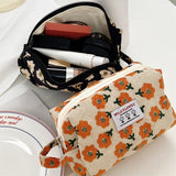 Women Corduroy Plaid Flowers Cosmetic Lipsticks Bag Korean Student Pencil Case Travel Makeup Brushes Bag Neceser Organizer Bags