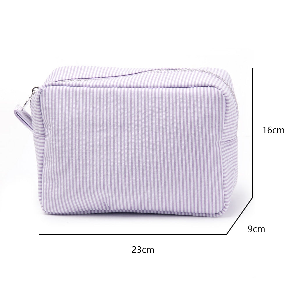 Cyflymder Ruffle Cosmetic Bags Pink/Purple Striped Storage Make Up Bags For Women Lady With Zipper Travel Bag