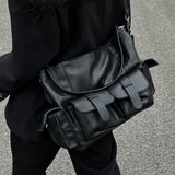 Cyflymder Gothic Messenger Bag Trendyol Moto Biker Large Capacity Tote Bag Minimalist Pu Leather Street Underarm Shoulder Bag