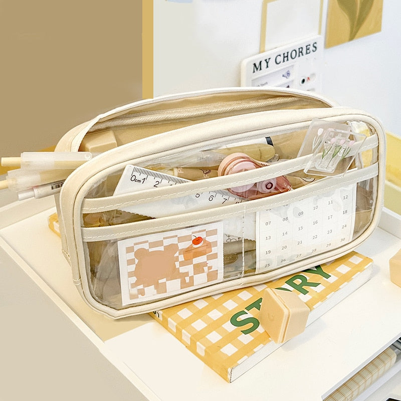 Cyflymder Transparent Large Capacity Pencil Bag Aesthetic School Case Girl Stationery Holder Box Zipper Pencil Pouch School Supplies