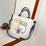 Cyflymder Fashion Women Canvas Zipper Bag Cartoon Bear Print Student Tote Shoulder Messenger Bag Satchel Travel Purse Handbag New