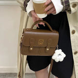 Cyflymder Vintage Bear Print Handbags for Women Trendyol Cute Shoulder Bag Elegant Academy Japanese All-match Messenger Bag