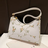Cyflymder Summer Lace Floral Stitching Shoulder Bag for Women Soft PU Leather Underarm Bags Beach Travel Handbag Girls Small Tote Bag