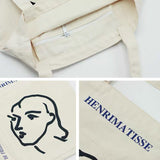 Cyflymder Women Canvas Shoulder Bag Henrimatisse Printing Ladies Casual Handbag Tote Bag Large Capacity Cotton Reusable Shopping Beach Bag