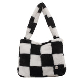 Cyflymder Fashion Checkered Print Shoulder Bag Autumn Winter Hit Color INS Fashion Women Plush Bag Handbag Women Tote Bags Shopper bag