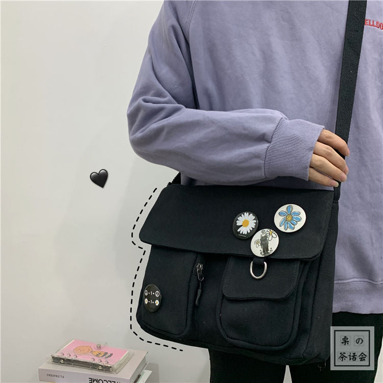 Cyflymder Canvas Messenger Korean Version Tooling Female Harajuku Messenger Bag Multifunctional Outdoor Travel Student School Package