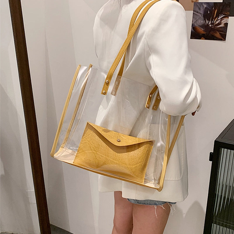 Cyflymder Transparent Bag Women Bag 2pcs/set Luxury Handbag Fashion PVC Clear Bag High Quality Handbags Feminina Bucket Crossbody 2023