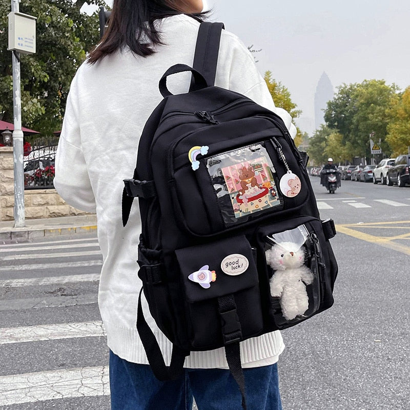 Cyflymder Cute Women Backpacks Waterproof Multi-Pocket Nylon School Backpack for Student Female Girls Kawaii Laptop Book Pack Mochilas