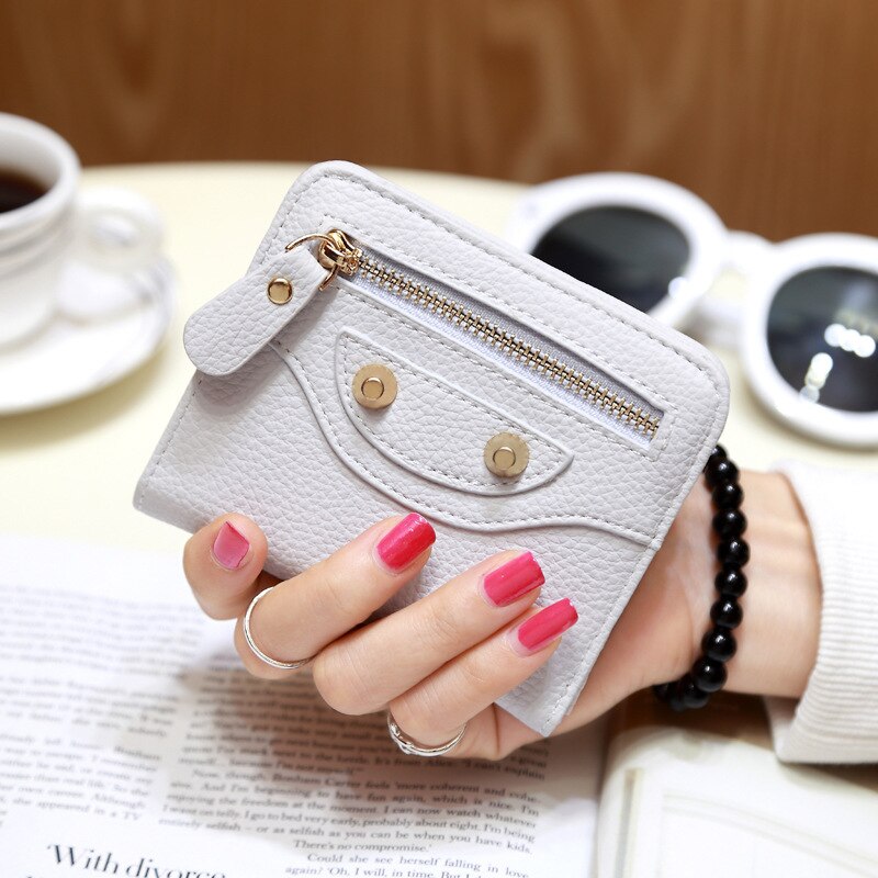 Cyflymder Fashion PU Leather Women Short Wallets Multiple Credit Card Holders Hasp Zipper Coin Purses Solid Color Clutch Money Bag Clip