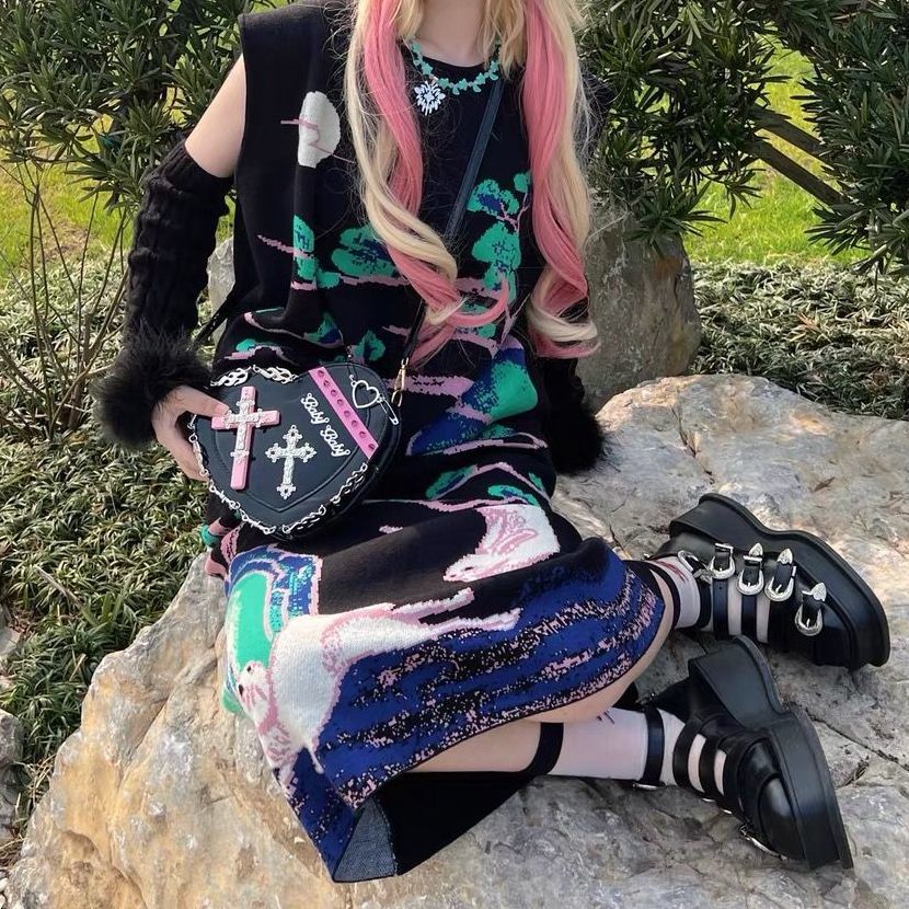 Cyflymder Japanese Gothic Shoulder Bag Female Harajuku Y2K Kawaii Heart Lolita Crossbody Bag For Women Punk Rivet Cross Cute Purse