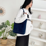 Cyflymder Vintage Denim Splicing Shoulder Bag Fashion Student Class Bags Casual Large Capacity Canvas Tote Underarm Bag