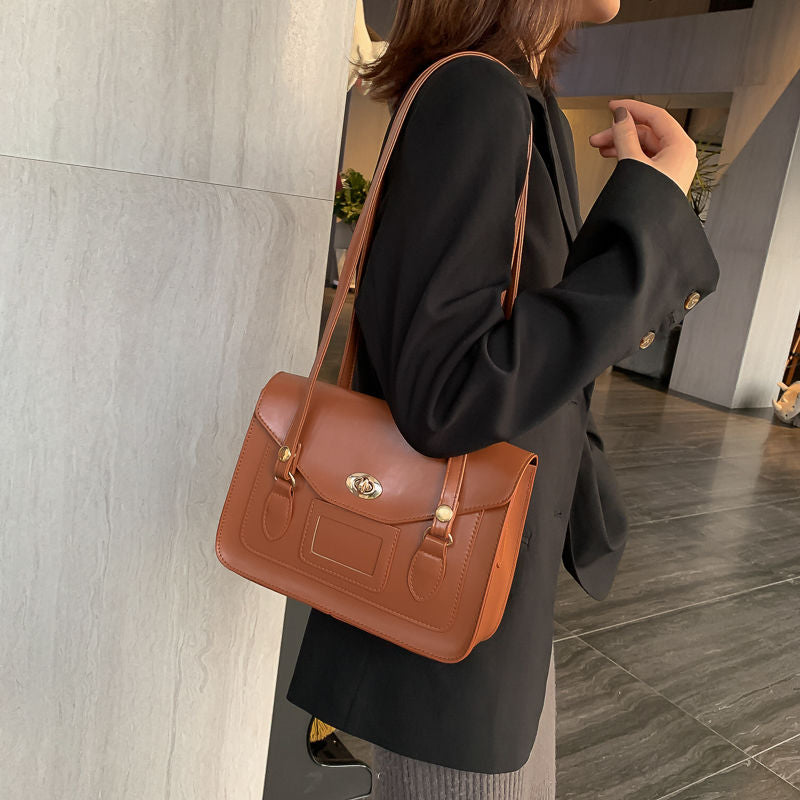 Cyflymder Vintage Shoulder Bags for Women Autumn Trendyol Japanese Solid PU Leather Messenger Bag Satchel Female Briefcase