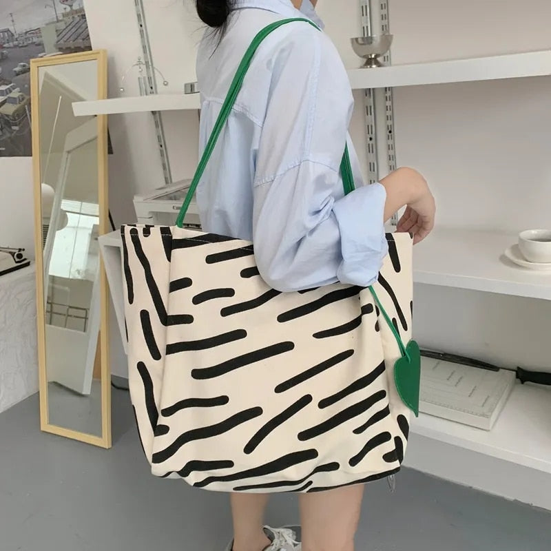 New Striped Casual Tote Bags Large Capacity Canvas Handbags Women