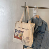 Cyflymder Retro Literary Art Canvas Bag Blue Letter Handbag Van Gogh Large Capacity Shopping Bag Women's Eco-Friendly Foldable Tote Bag
