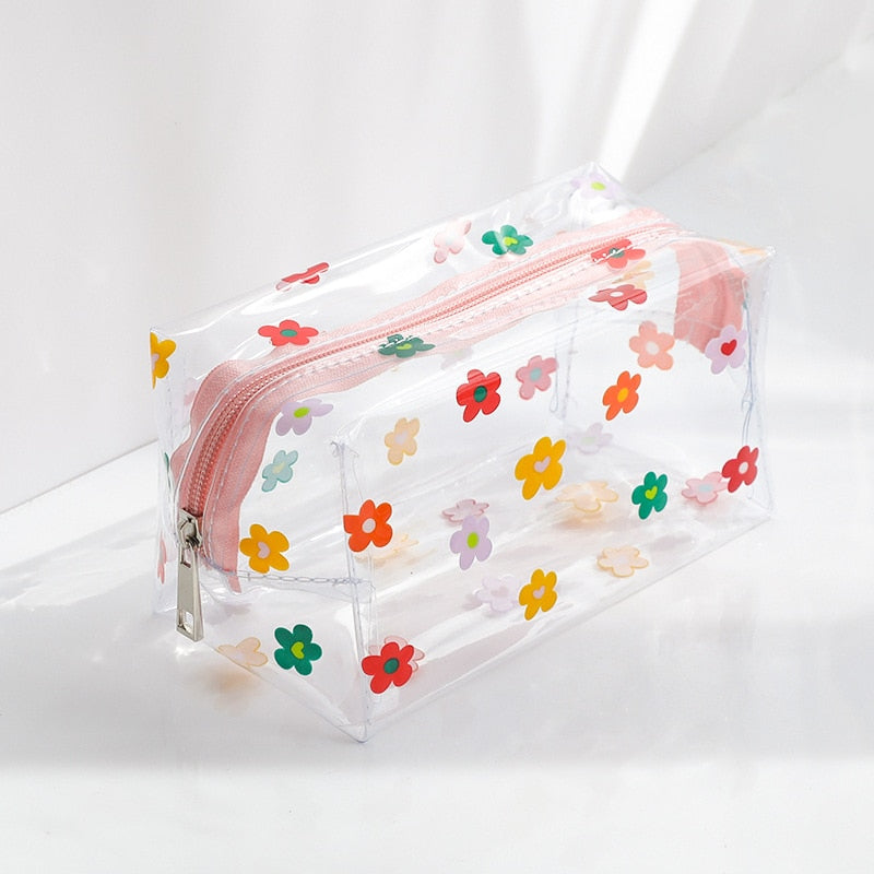 Cyflymder Clear Makeup Bag Fashion Transparent Travel Portable Mini Wash Storage Bags Strawberry Flower Print Women Zipper Cosmetic Bag