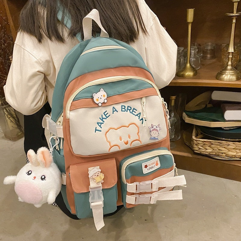 Cyflymder Large Capacity Backpacks For Women Japanese Schoolbag Kawaii Student Multi-color Bag Ins Popular Waterproof Cute Travel Rucksack