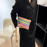 Cyflymder Colorful Wave Straw Woven Bag Women's Flip Clutch Bag Summer Beach Handbag Hand-woven Bag Mobile Phone Bag Female Purse Wallet