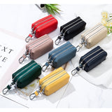 Cyflymder New Versatile Genuine Cowhide Top Layer Cattle Leather Small Items Coins Lipsticks Case Double Zipper Bag Car Keys Holder