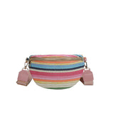 Cyflymder Colourful Stripe Straw Braid Waist Packs For Women Woven Design Waist Bag Lady Casual Travel Fanny Pack Wide Strap Crossbody Bag