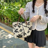 Cyflymder Retro Bags for Women Jacquard Fabric Shoulder Bag Reusable Shopping Bags Casual Tote Female Handbag