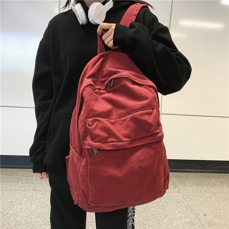 Cyflymder Vintage Casual Backpack Women Travel Bag Vintage High Capacity Solid Women's Backpack Girls Men Canvas Student Zipper School Bag