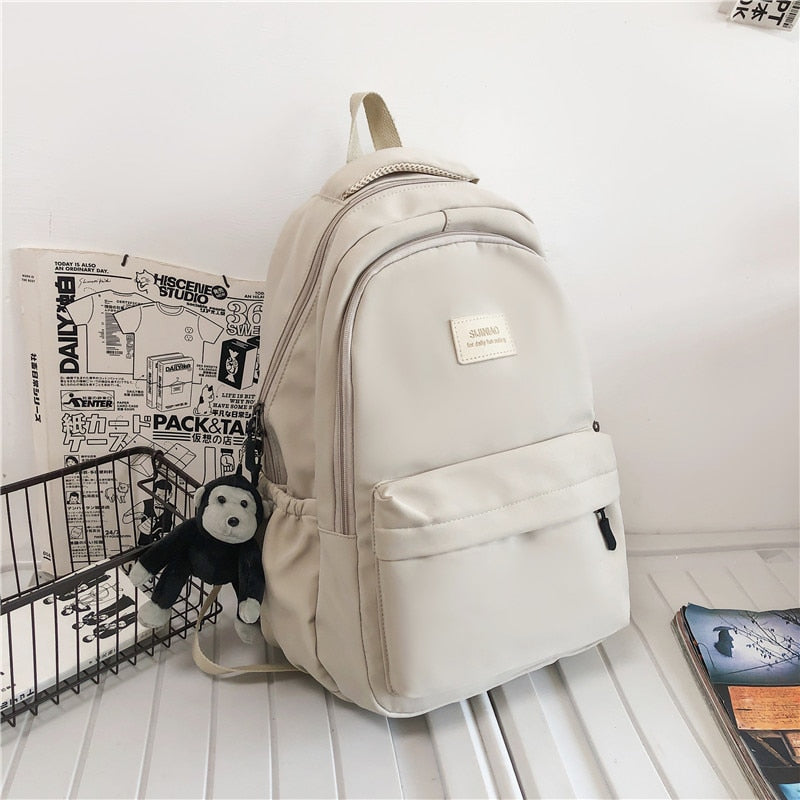 Cyflymder Women's Backpack Solid Color Female Multi-pocket Casual Woman Travel Bag High Quality Schoolbag for Teenage Girl Book Knapsack