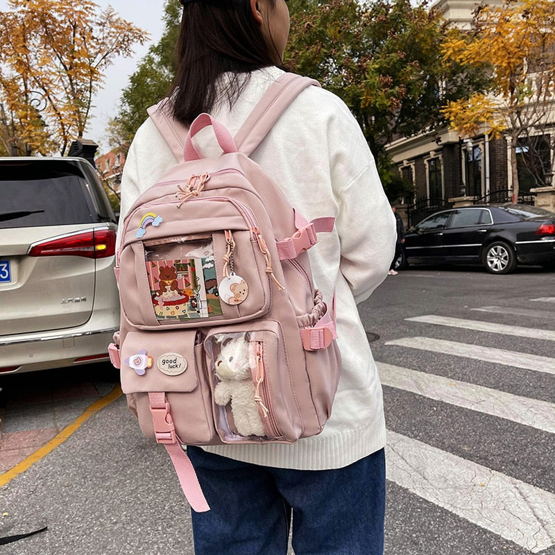 Cyflymder Cute Women Backpacks Waterproof Multi-Pocket Nylon School Backpack for Student Female Girls Kawaii Laptop Book Pack Mochilas
