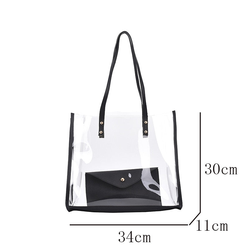 Cyflymder Transparent Bag Women Bag 2pcs/set Luxury Handbag Fashion PVC Clear Bag High Quality Handbags Feminina Bucket Crossbody