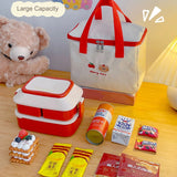 Cyflymder Kawaii Bear Lunch Bags For Women Kids Girl Cute Korean Canvas Insulated Portable Picnic Tote Food Storage Bags For Office Lady