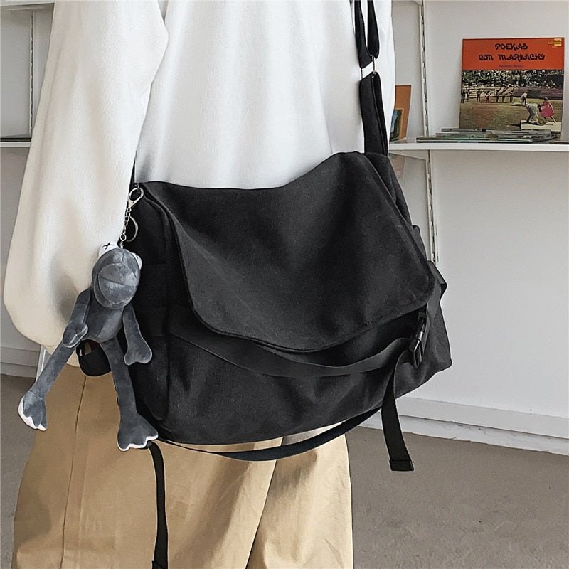 Canvas Messenger Bag Ladies Big Capacity Handbags Shoulder Bag Youth Girls Student School Bags Fashion Men Crossbody Bags Bolsos