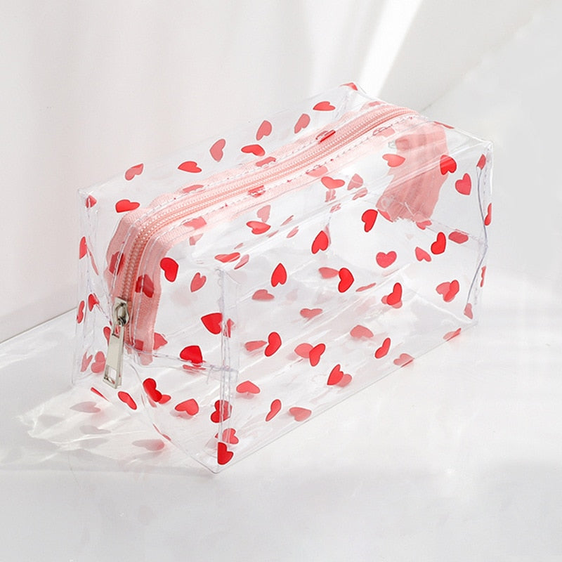 Cyflymder Clear Makeup Bag Fashion Transparent Travel Portable Mini Wash Storage Bags Strawberry Flower Print Women Zipper Cosmetic Bag
