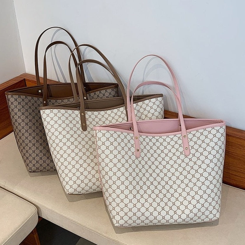 Cyflymder 2 Pcs/set Women Bag Luxury Designer High Capacity Tote Handbag Trend Brand Designer Striped Shopper Shoulder Shopping Bag purses