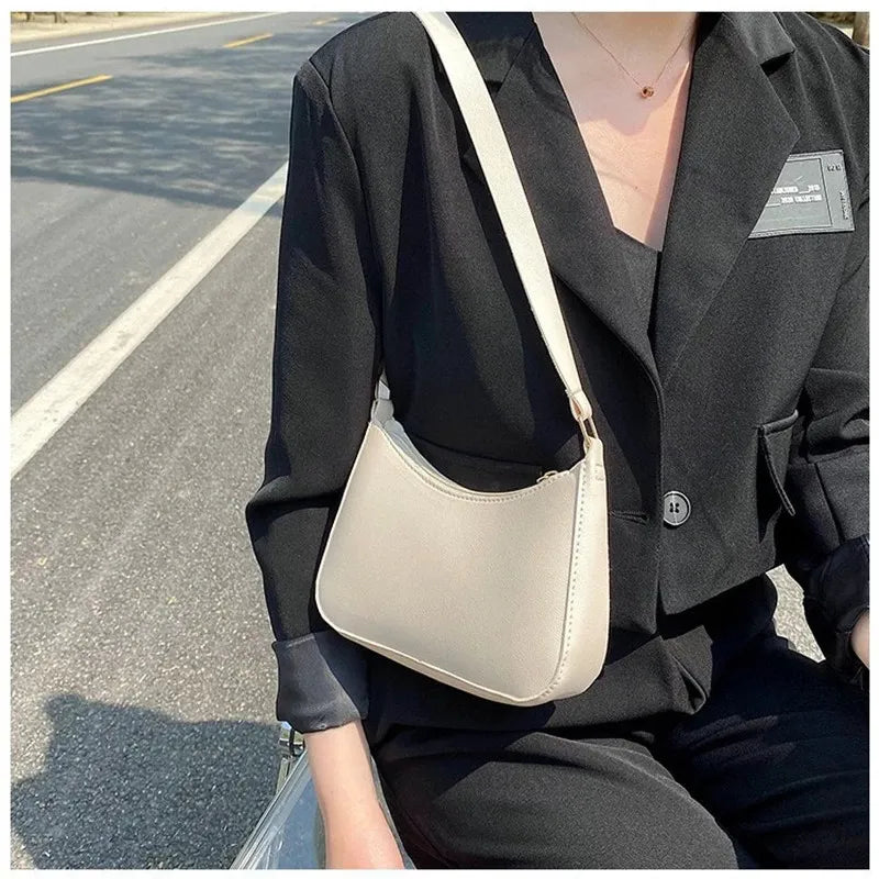 Cyflymder Retro Solid Color PU Leather Women's Fashion Exquisite Shopping Bag Handbags Shoulder Underarm Bag Casual Women Handbags