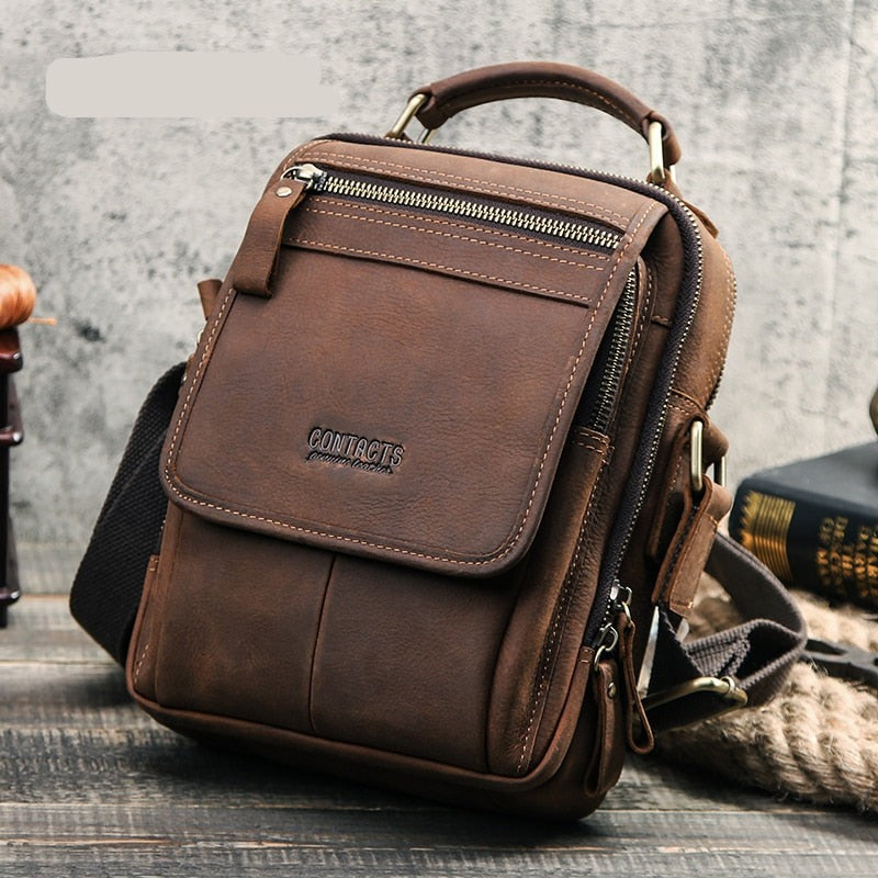 Cyflymder Leather Men Messenger Bag Vintage Man HandBags for 7.9" iPad High Quality Shoulder Bags Tote Crossbody Bag Gifts for Men