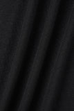 Cyflymder - Black Casual Solid Frenulum V Neck Long Sleeve Dresses