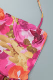 Cyflymder - Pink Sexy Print Bandage Backless Spaghetti Strap Sleeveless Dress Dresses