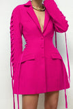Cyflymder - Rose Red Casual Solid Patchwork Turndown Collar Suit Dress Dresses