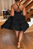 Cyflymder - Black Sexy Sweet Daily Party Backless Solid Color Stringy Selvedge Spaghetti Strap Mini Dress Dresses
