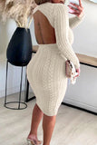 Cyflymder - Cream White Casual Solid Backless O Neck Long Sleeve Dresses