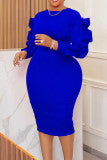 Cyflymder - Royal Blue Elegant Solid Patchwork Stringy Selvedge O Neck One Step Skirt Dresses
